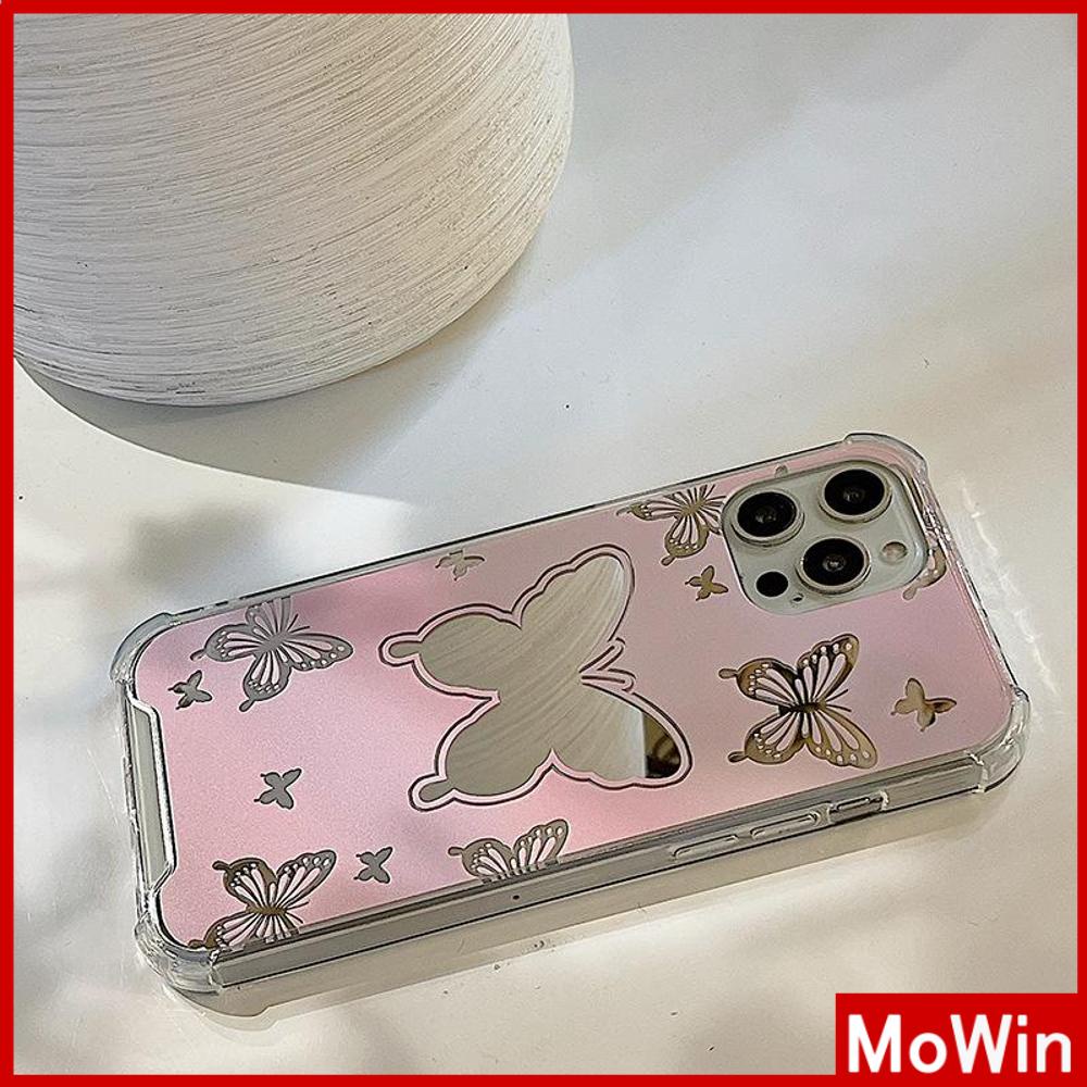 iPhone Case Acrylic HD Mirror Laser Airbag Shockproof Protection Camera Cute Pink Butterfly Compatible For iPhone 11 iPhone 13 Pro Max iPhone 12 Pro Max iPhone 7 Plus iPhone xr xs