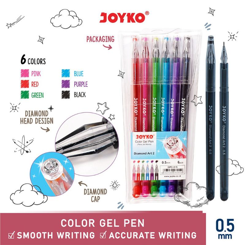 

GEL PEN COLOR DIAMOND ART JOYKO GPC-315 DAN GPC-309S | PENA GEL JOYKO 6 DAN 8 WARNA 0.5 MM