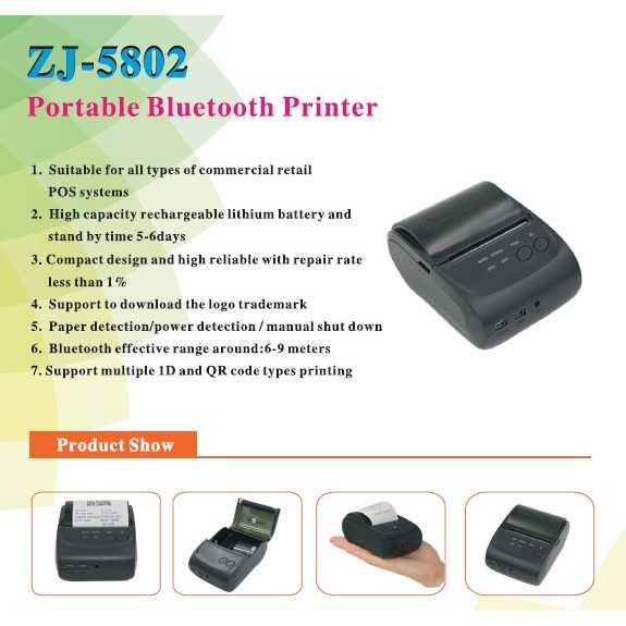 mini printer thermal bluetooth untuk kasir ZJ-5802DD - Black