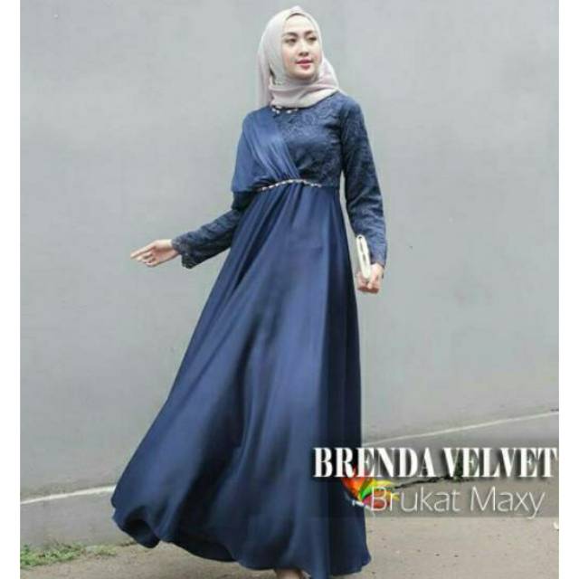 BRENDA LONG DRESS BRUKAT MUSLIM GAUN PESTA MUSLIMAH PANJANG WANITA UKURAN TDK JUMBO WANITA NO HIJAB