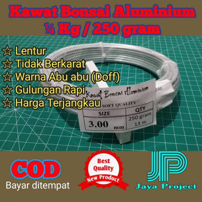 Kawat Bonsai Aluminium ABU-ABU DOFF Roll 1/4 KG 250 gram ukuran 0,8 mm s.d 6mm