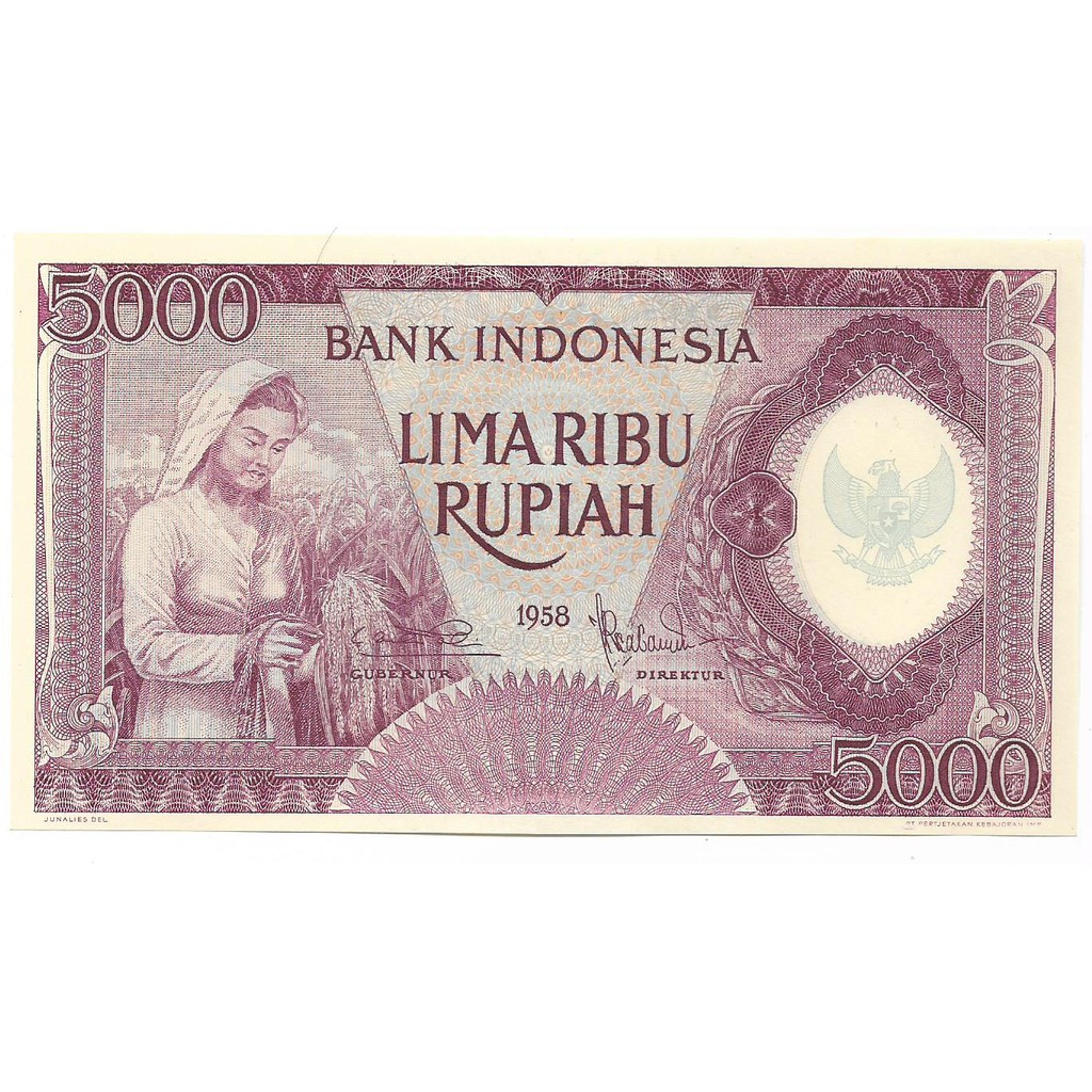 Uang Kuno 5000 Rupiah Pekerja Violet 1958