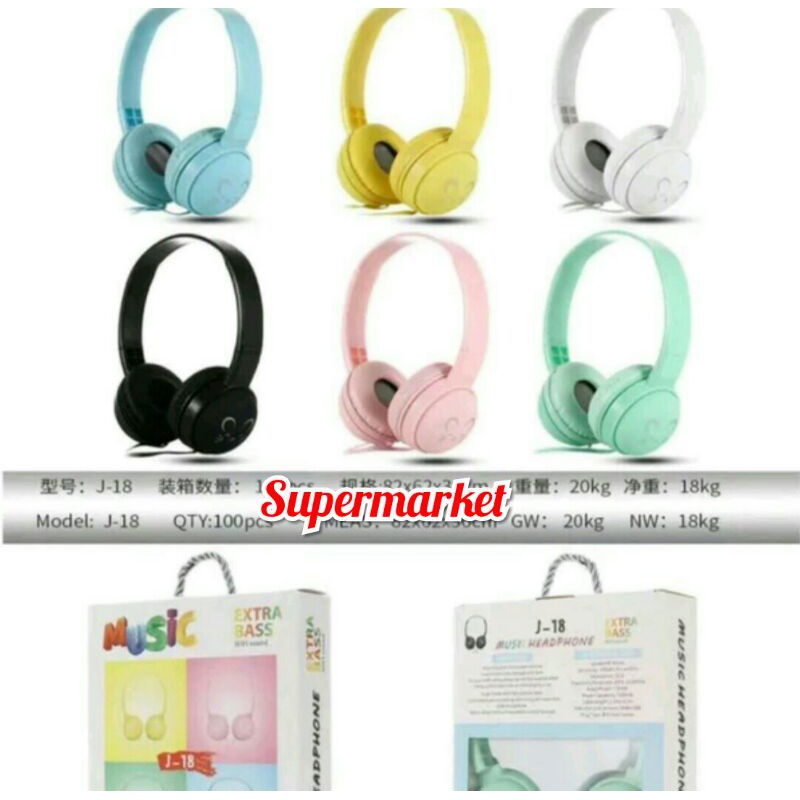 Headset Handphone Stereo Macaron Cartoon Extra Bass J-18