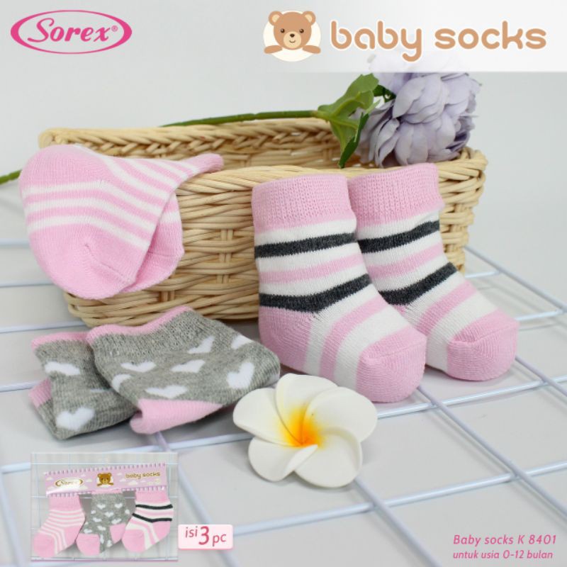 Kaos Kaki Bayi Sorex 0-12 Bulan isi 3pcs