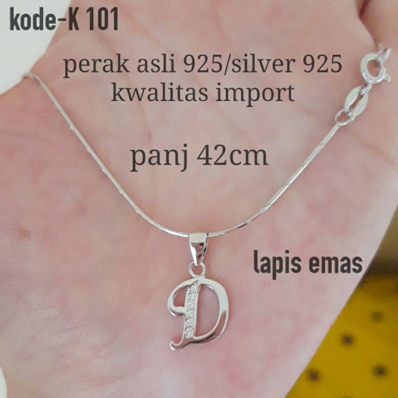 Kalung liontin D perak asli 925 lapis emas putih/perhiasan perak/kalung huruf/kalung wanita/kalung h
