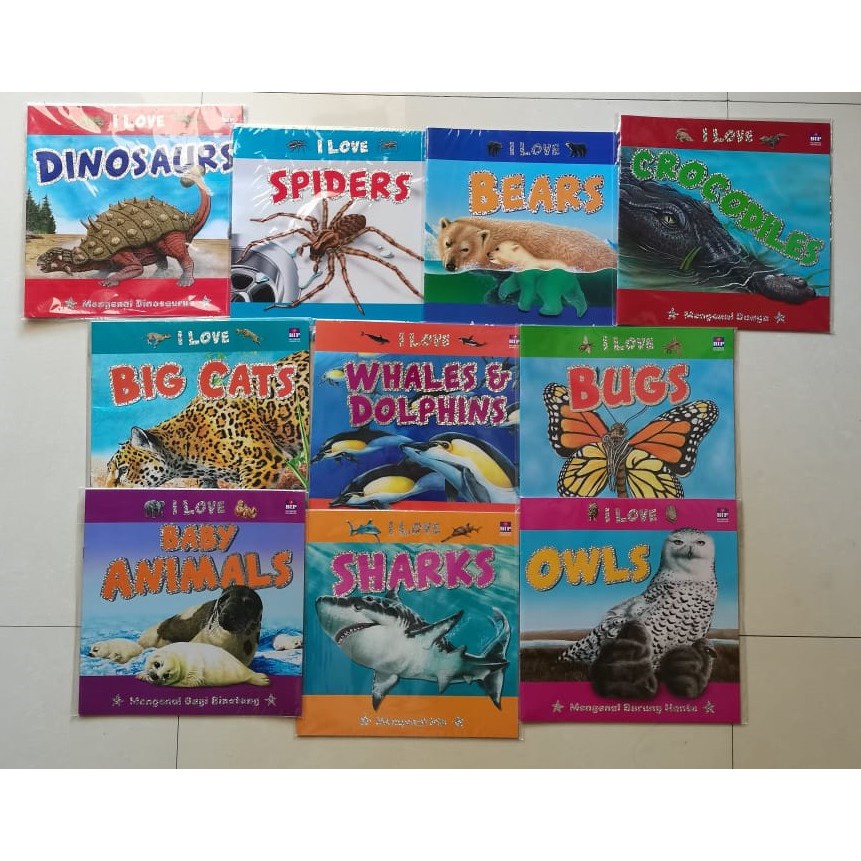 Seri I Love: Dinosaurs/Spiders/Bears/Crocodiles/Big Cats/Whales & Dolphins/Bugs/Baby