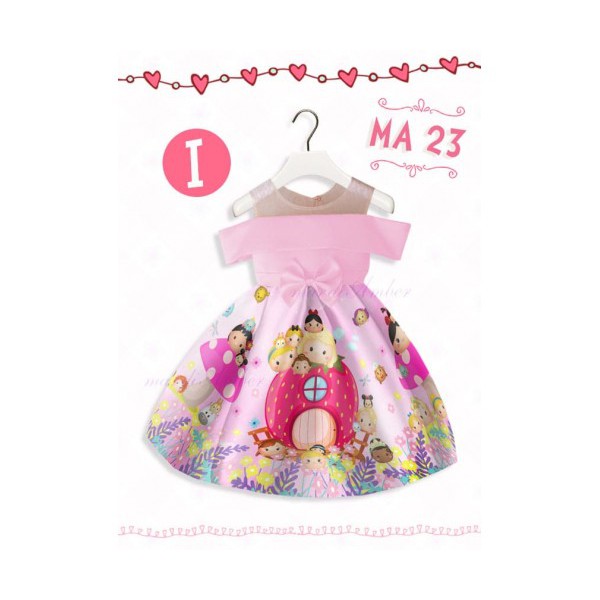 DRESS ANAK IMPOR PINK TSUM TSUM STROWBERRY MA23I