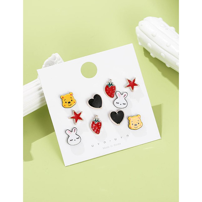 LRC Anting Set Fashion Animal Drop Oil Hit Color Animal Fruit Alloy Earring Set K96353