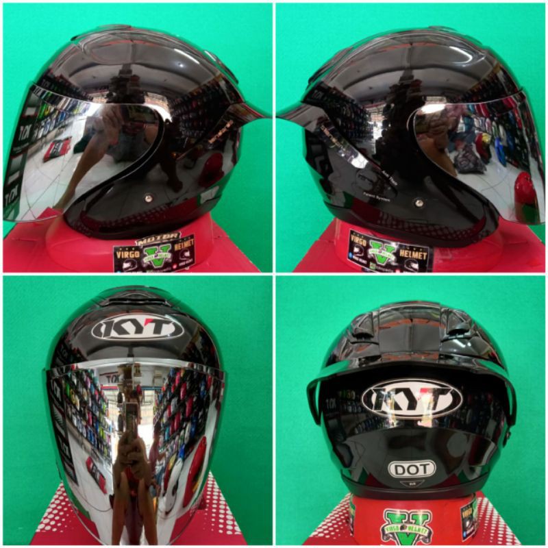 KYT HELM KYOTO BLACK GLOSSY PAKET GANTENG VISOR IRIDIUM + SPOILER