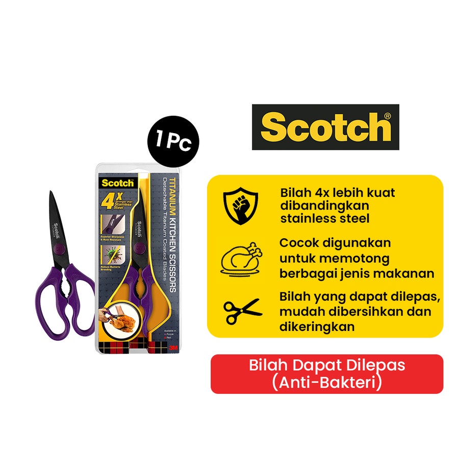 Scotch 3M Gunting Dapur Titanium Kitchen Scissors KS-DT Purple 9 inch