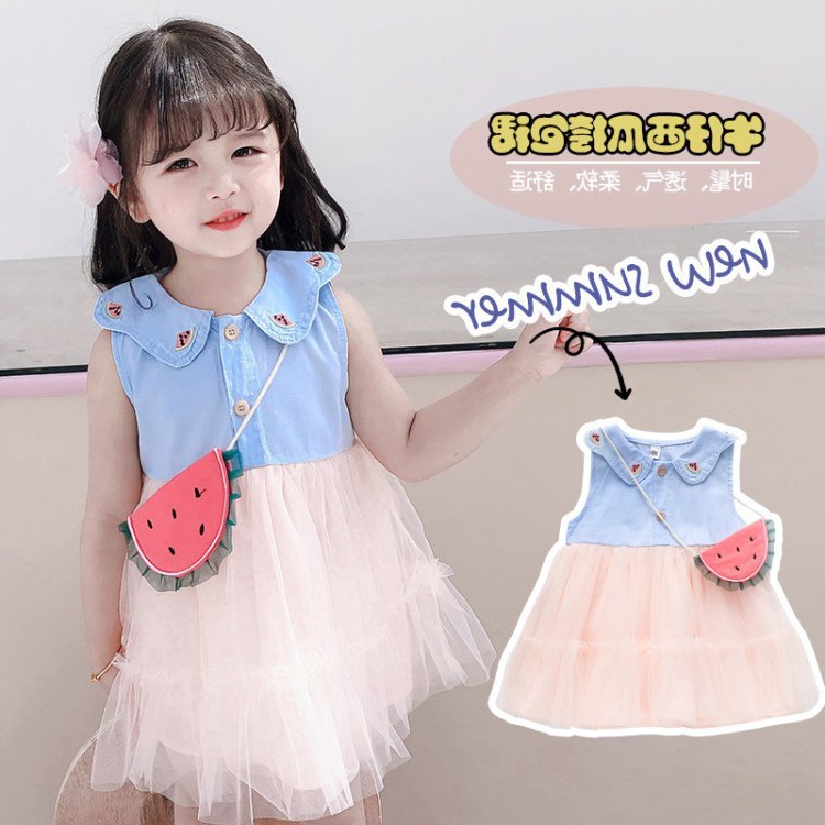 LittleAaron DRESS DENIM TAS WATERMELON 203 EBV Baju Dress Anak Perempuan Import Model Gaun