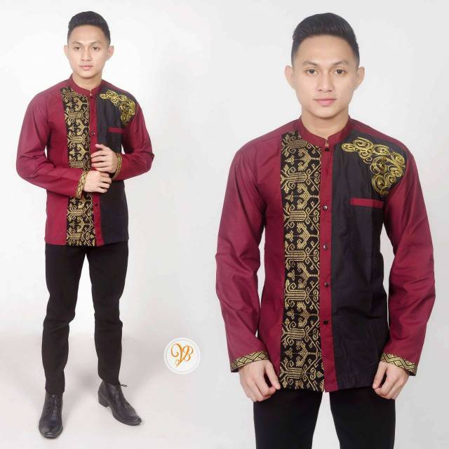 BAJU KOKO KOMBINASI BATIK LENGAN PANJANG BORDIR ELEGAN DAN MEWAH TERBARU