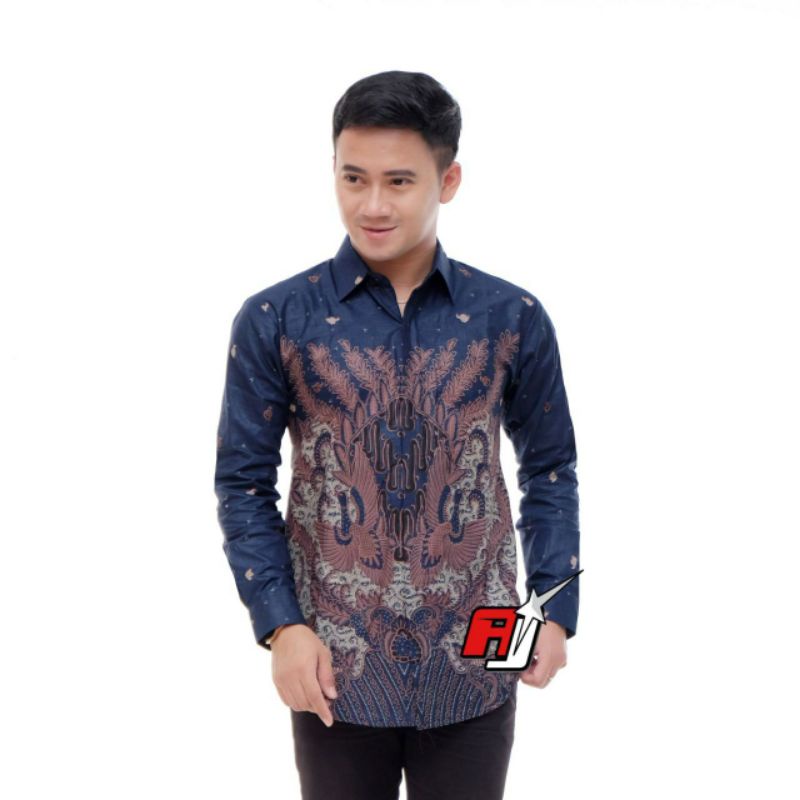 KEMEJA BATIK PRIA COWOK HEM BATIK SIMPEL POLOS LENGAN PANJANG WARNA BIRU DONGKER NAVY NAVI MURAH KEM