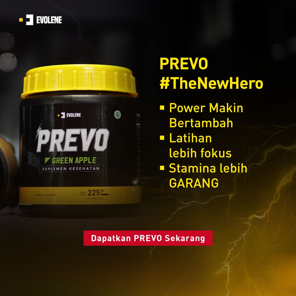 PREVO Pre-Workout yang HALAL dan BPOM - Pre Workout - Energy Drink - Suplemen - Workout - Minuman Olahraga Evolene Evoline Evolen