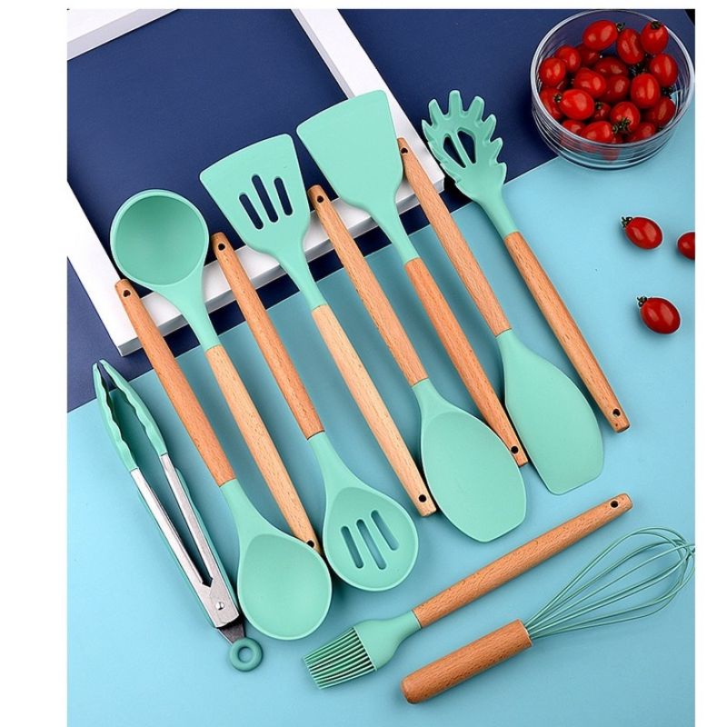 [DZS] SILIKON KITCHEN SET UTENSIL 13 PCS SPATULA SUTIL ALAT DAPUR LENGKAP FULLSET FREE WADAH