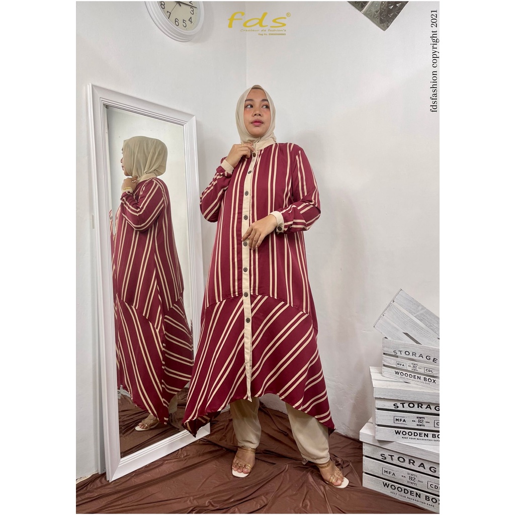 BUSANA MUSLIM SETELAN BLUS MOTIF GARIS + ROK CELANA ZENITHA 312