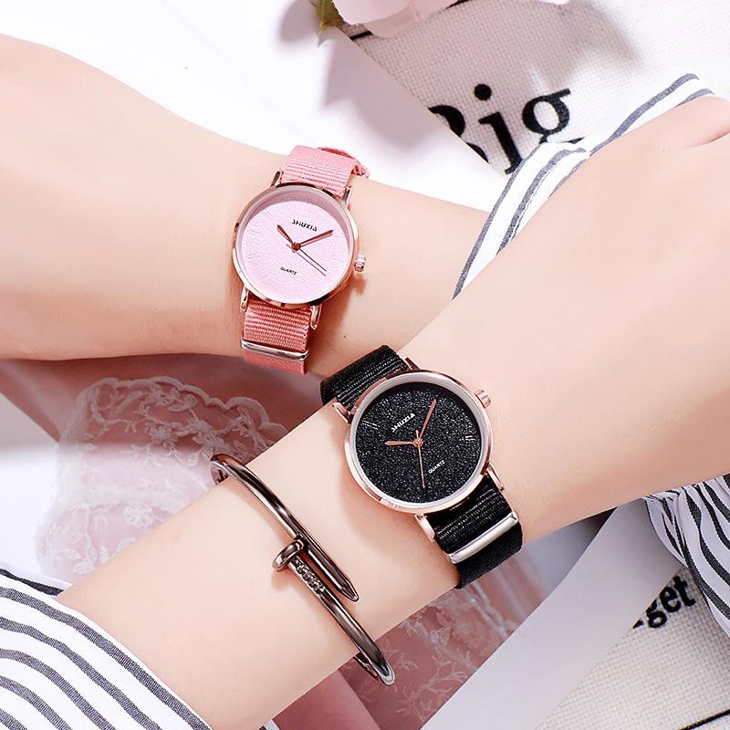 ✅COD [BBS] Jam Tangan Wanita Analog Quartz Casual Simple Chic Strap Nylon Untuk Fashion Watch