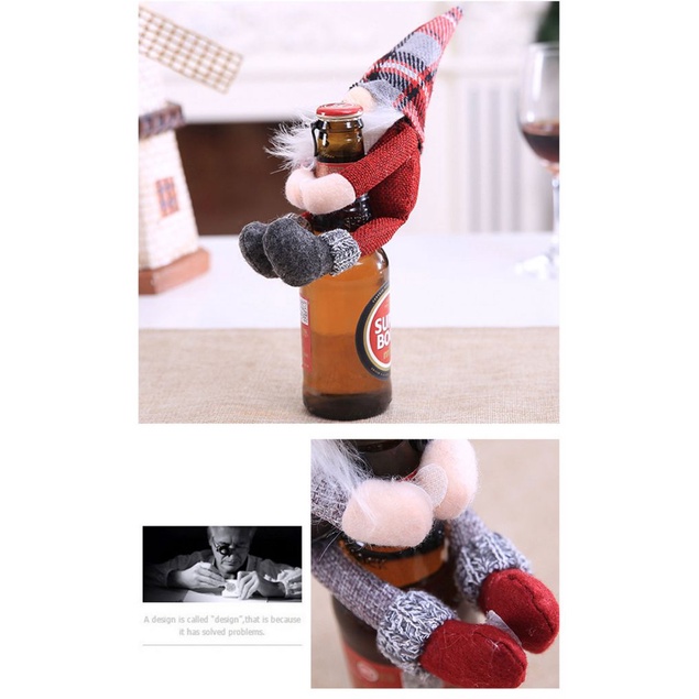 Set Botol Champagne Wine Desain Santa Claus Hug Pose Untuk Dekorasi Natal