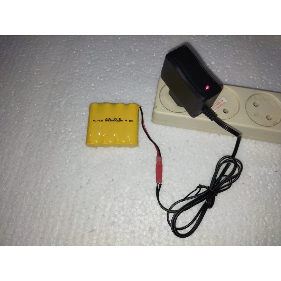 Paket Batre RC Mobil Remot 4.8V 4,8V 2000mAh Socket Merah + Charger