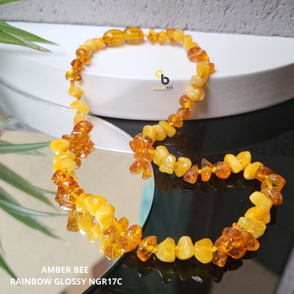 Kalung Amber Pereda Nyeri Tumbuh Gigi Anak Glossy Rainbow Nuggets NGRN17C By Amber Bee