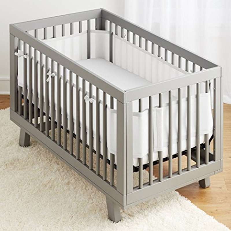 Breathable Crib Bumper Gray Mesh Crib Bumper for Full-Size ...