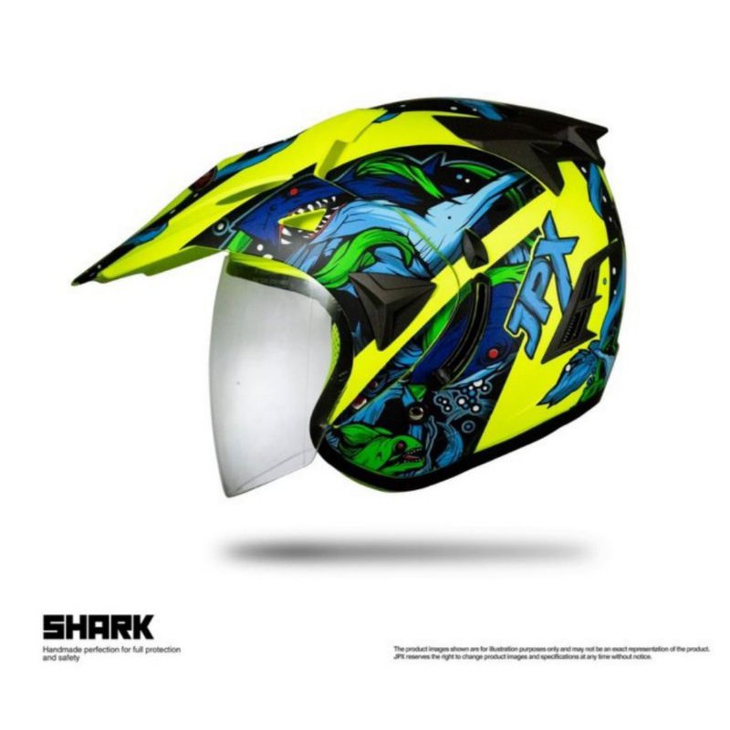 Helm semi cross JPX Shark kuning Doff