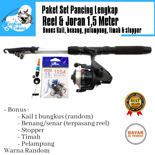 Set Pancing Lengkap Joran 1,5M &amp; Reel Audrey (5 bearing) Kuat 5kg MURAH - Engkus Fishing