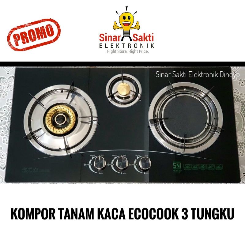 Kompor Gas Kaca Tanam 3 Tungku Eco Cook Ecocook Mix Bara Malang