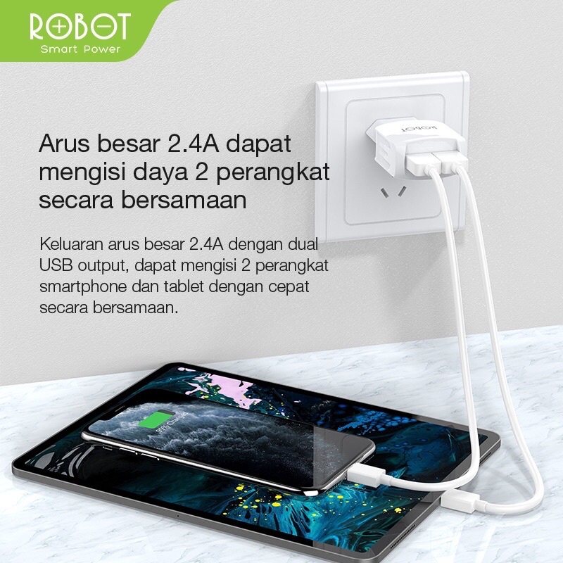 Robot Charger RT-K6 2.4A Dual Output Original ( per 1 pcs ) - Garansi 1 Tahun