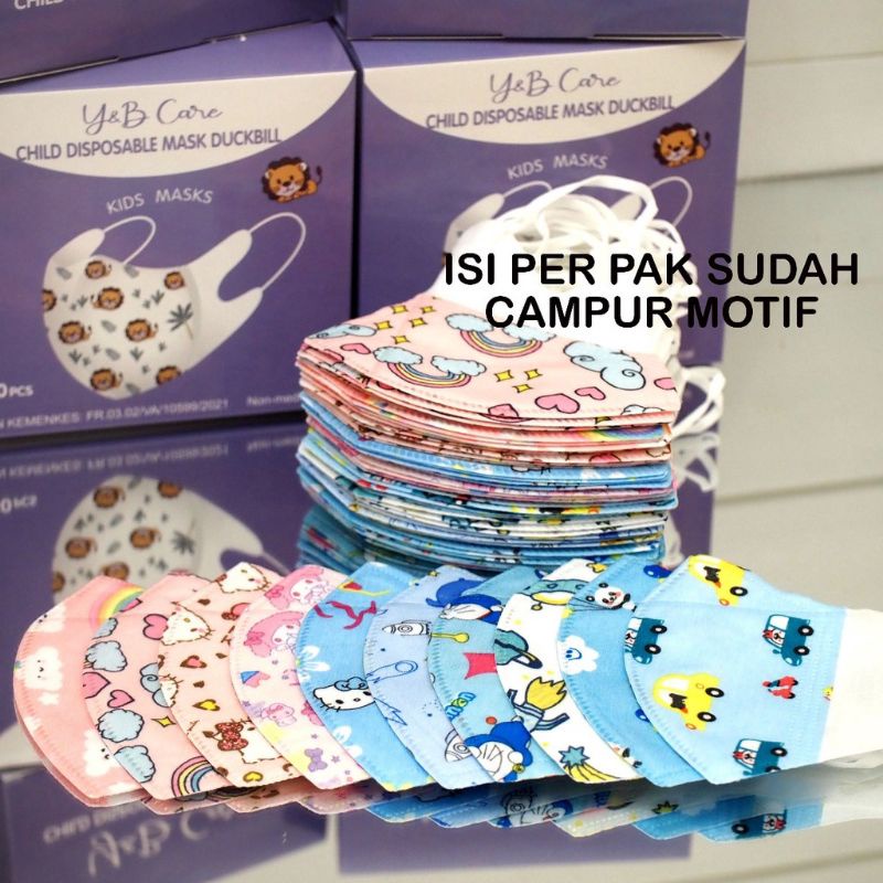 (BISA COD)MASKER DUCKBILL ANAK ISI 50PC NON BOX | DUKBIL ANAK MOTIF CEWEK COWOK PER BOX ISI 50 (DUCK