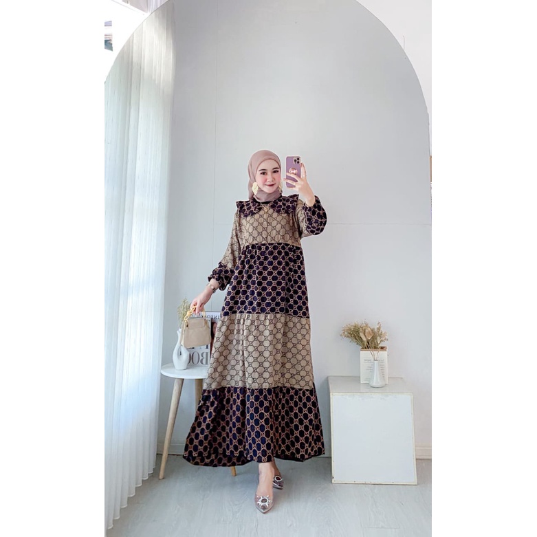 COD - Asmiranda Maxy Gamis Muslim Aurora Dress Shakila Aksen Renda Brukat Import Ld  110 Fit S - XL ( Free Bros ) Fashion Maxi Wanita Pesta Kondangan Modern Termurah Terlaris-3