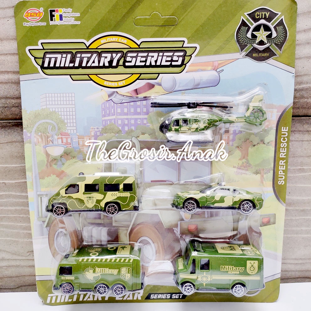 Military Series Car Set Mainan Mobil Helikopter Army Tentara Militer