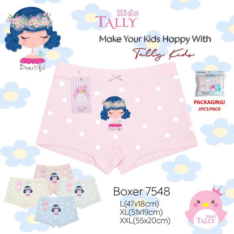 TALLY KIDS GIRL 7548 | CD CELANA DALAM BOXER ANAK CEWEK PEREMPUAN | BAHAN KATUN | SIZE L-XXL