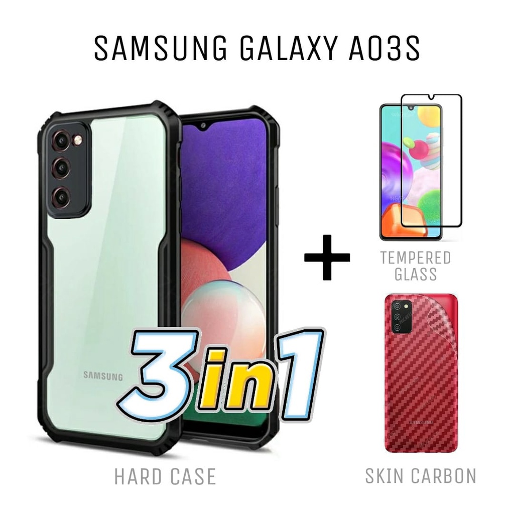 Case SAMSUNG GALAXY A03S /A03 / A03 CORE Hard Case Fusion Armor FREE Tempered Glass Layar Warna Dan 