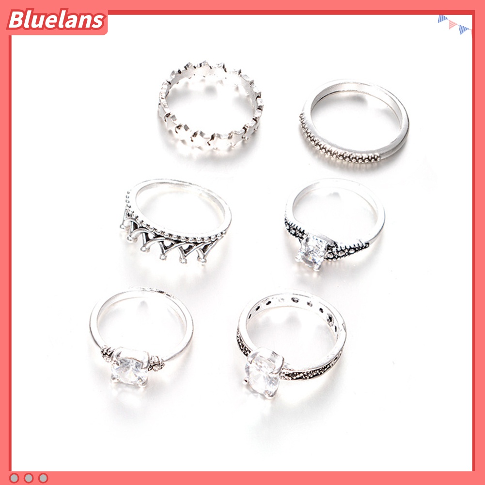 6pcs Cincin Knuckle Desain Mahkota Infinity Aksen Berlian Imitasi Gaya Antik Untuk Pesta