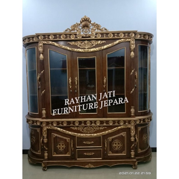lemari pajangan jati ukiran mebel Jepara