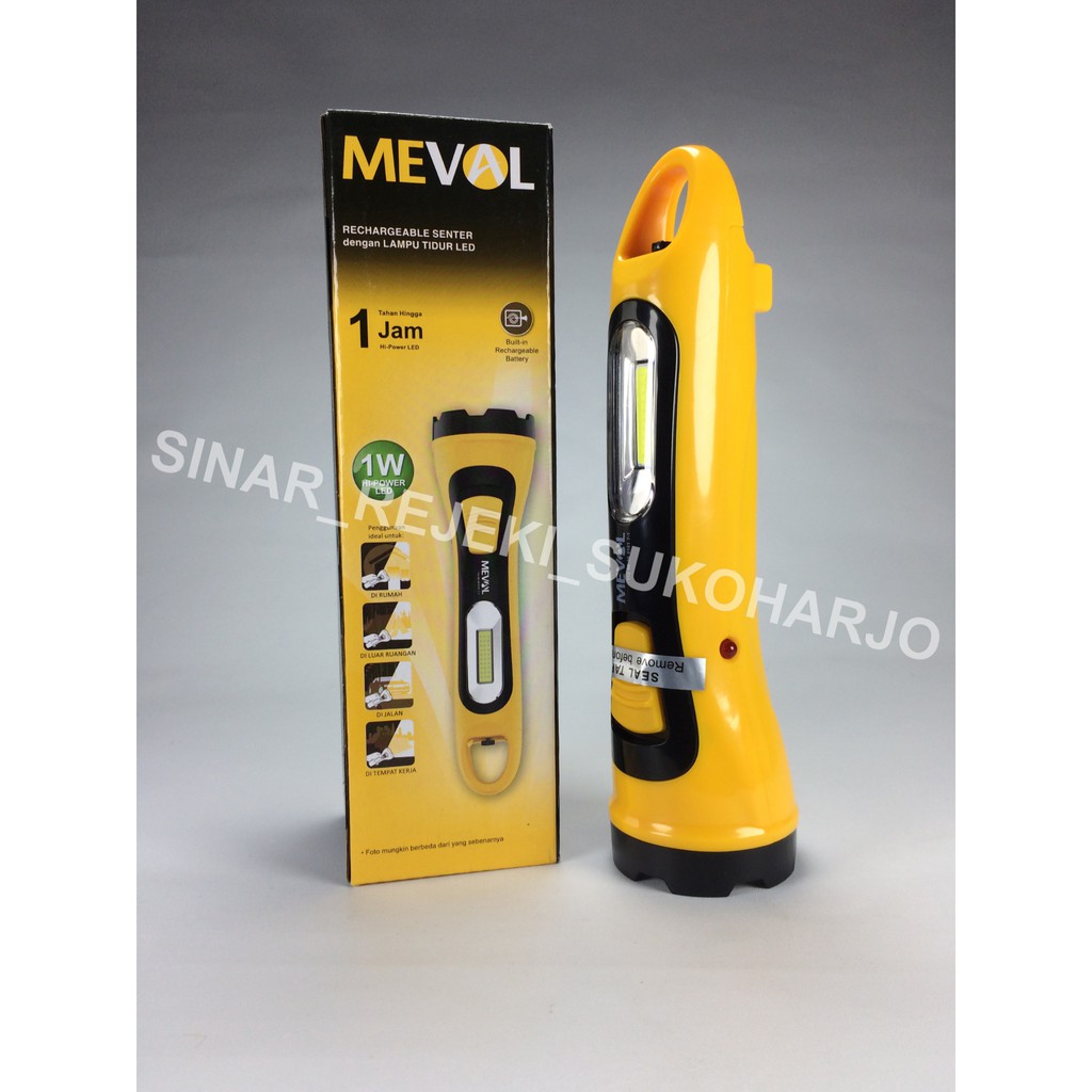 Meval LED Senter Cas 1W COB - Putih Charge Baterai Isi Ulang