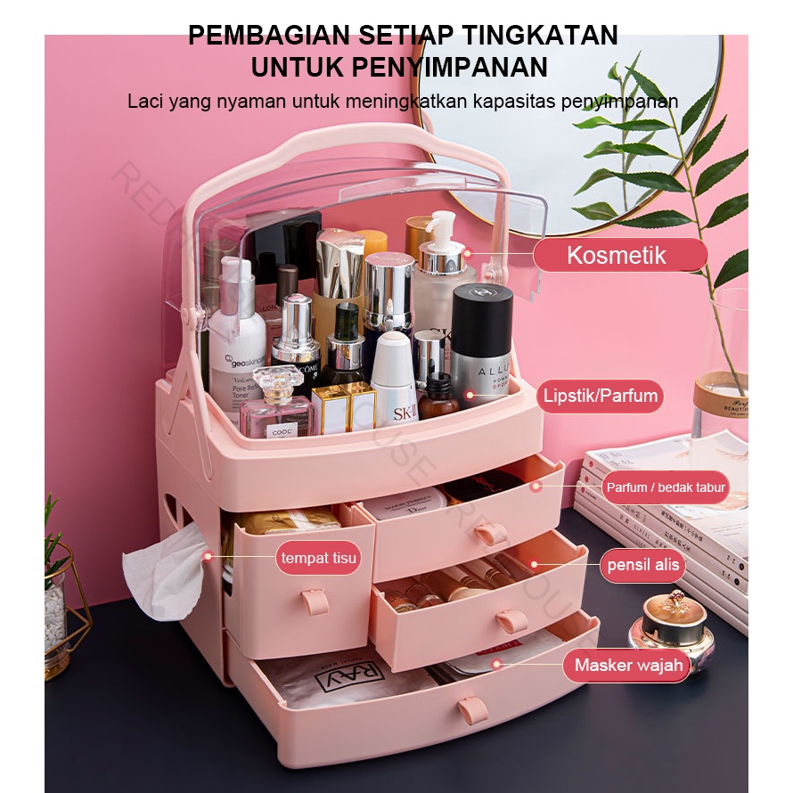 RED HOUSE Rak Kosmetik Beauty Case Tempat Penyimpanan Make Up Storage Box Organizer Kosmetik