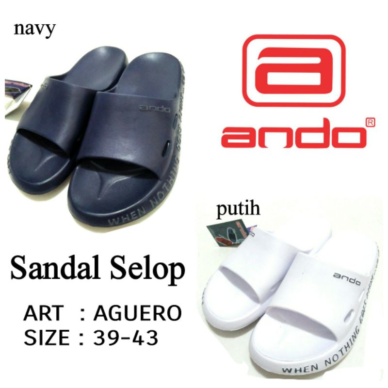 TERBARU SANDAL SELOP UNISEX ANDO AGUERO SIZE 39-43 Warna Navy Dan Putih Harga Murah Ringan Dipakai