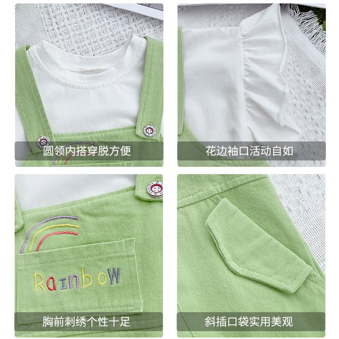 KF Cat Dress Overall Anak Perempuan Motif Rainbow Kaos Pendek Import Korea Style 1-4 Tahun Anak Cewek Set-7