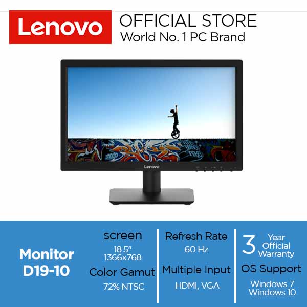 Lenovo D19-10 18.5&quot; LED Monitor FLAT HD 60HZ VGA HDMI GARANSI RESMI 18.5 inch