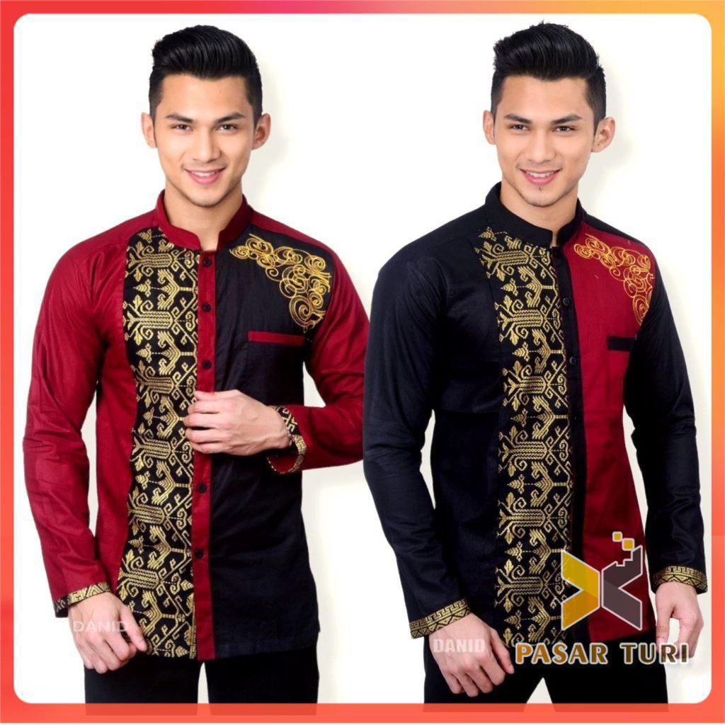 Baju Koko Kobata l Baju Koko motif batik l Baju Koko Kombinasi Batik l Baju Koko Pria Lengan Panjang motif pasarturi