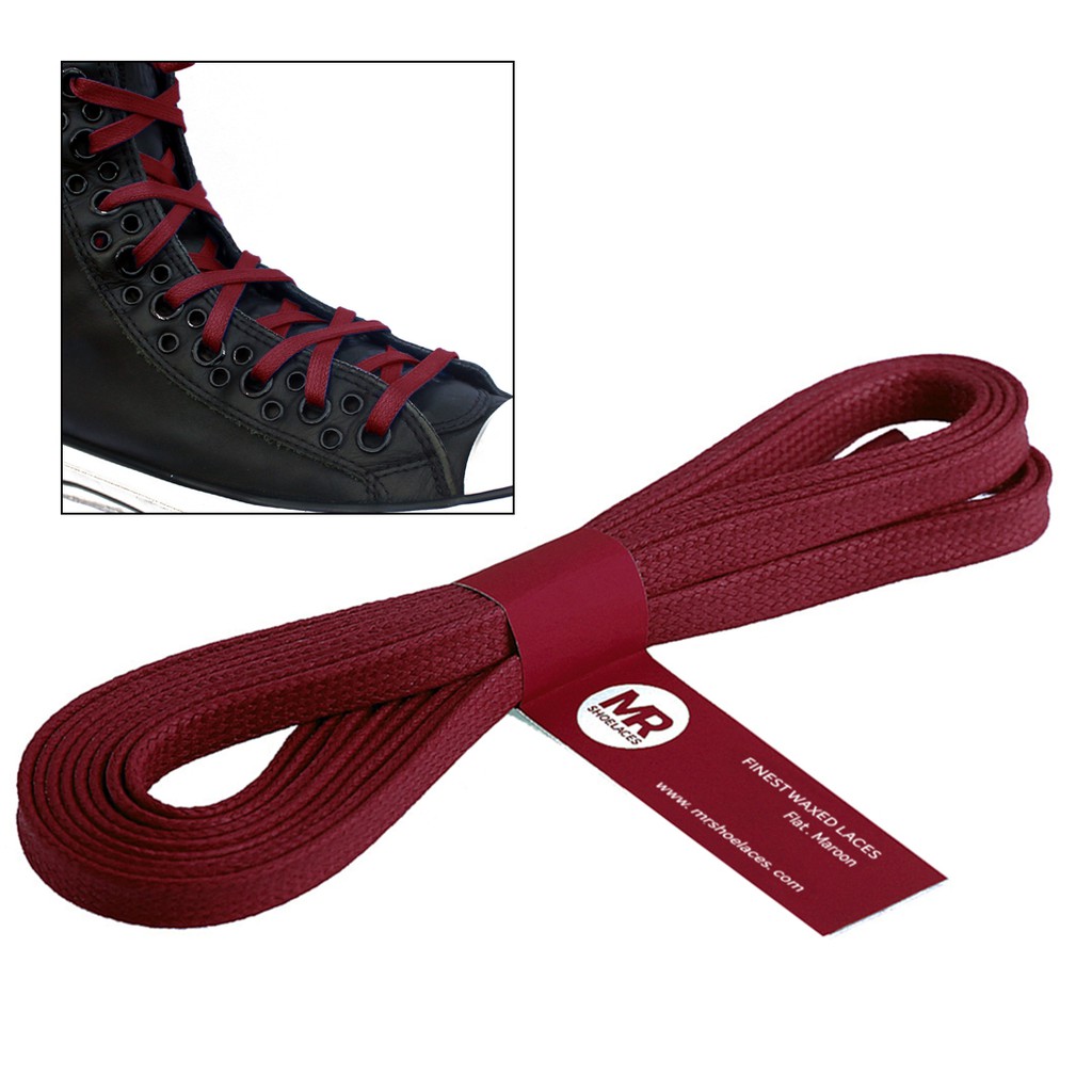 MR Shoelaces FT13 Maroon - Tali Sepatu Lilin 6-7mm Gepeng Flat Pipih (Waxed Laces) 90cm 100cm 120cm 150cm 200cm - untuk Sneakers - Premium Shoelace