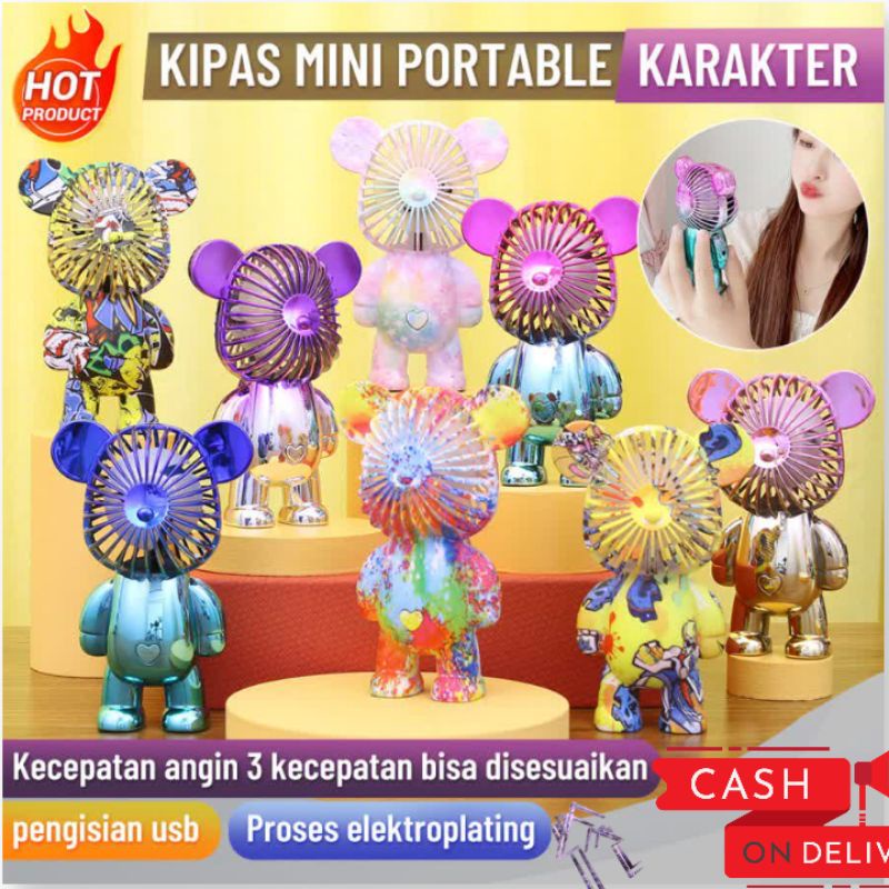 Kipas Angin Gradasi Mini Portable BEAR Imut Lucu USB Charge Fan