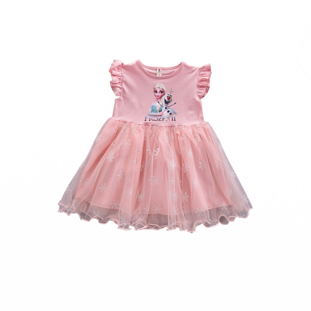 Dress princess perempuan frozen gaun anak cewek lengan pendek+rok kasa import ELSA OLAF SALJU-8