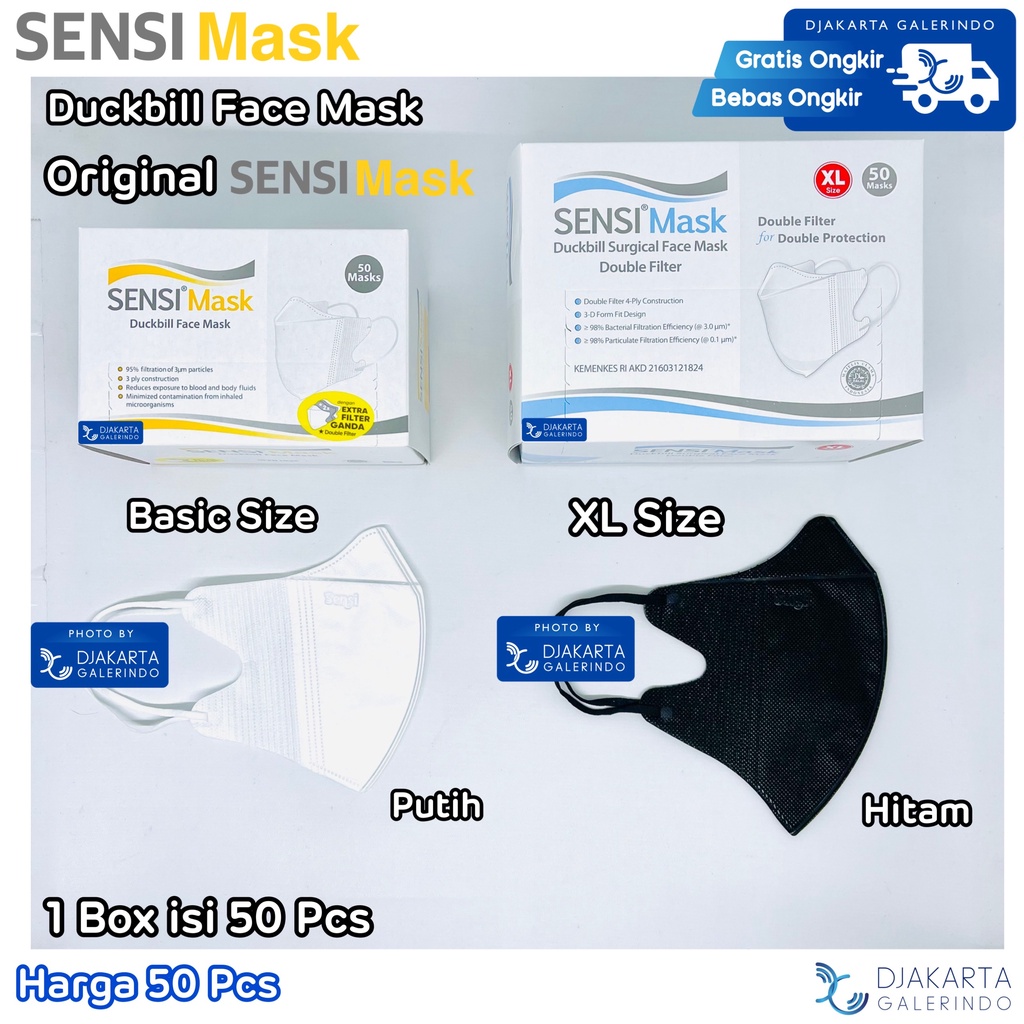 Masker SENSI Duckbill XL Ukuran Besar - Duckbill SENSI Besar ukuran XL box isi 50 Pcs