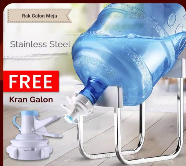 RAK KAKI GALON AIR BESI + KRAN GALON FOOD GRADE DUDUKAN MEJA MODEL U