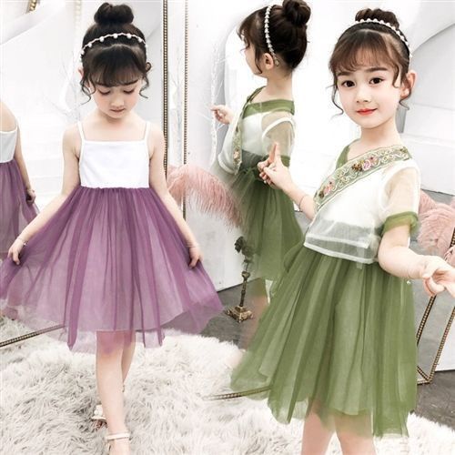 (LOLI-JKT)BD-173 DRESS ANAK 2IN1 OPOCH GREEN PURPLE SIZE 110-160