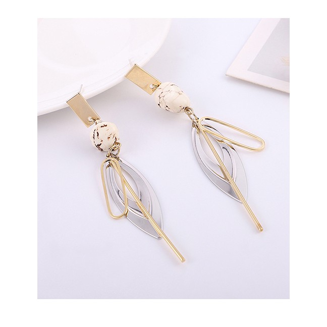 LRC Anting Tusuk Fashion Gold Plated Real Gold Leaf Geometry S925 Silver Needle Earrings Y61085