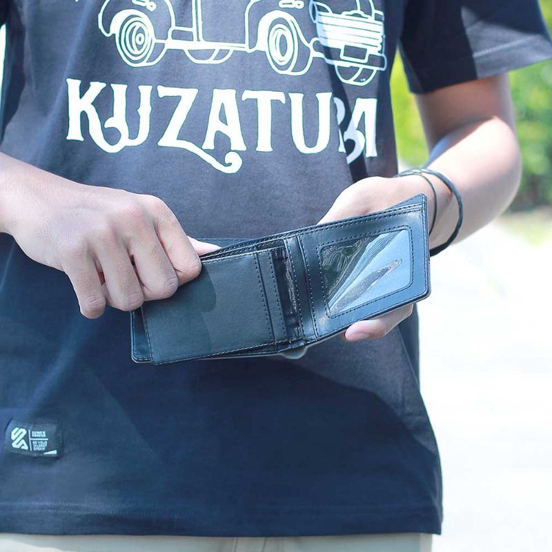 Dompet Pria, Lipat Tiga KLT PU Dompet Koin Risleting dan Jepit hitam Dompet tas pria Kartu Wallet